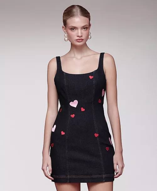 Avec Les Filles Heart Patch Applique Mini Dress Rinse Wash 8 NWT $138