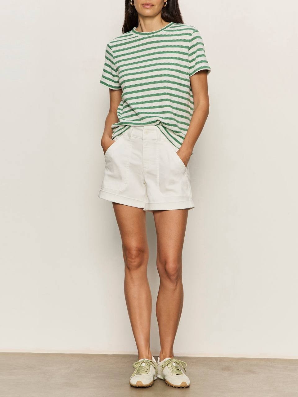 Sanctuary Perfect Texture Tee Chalk/Green Juice Stripe S NWT $59