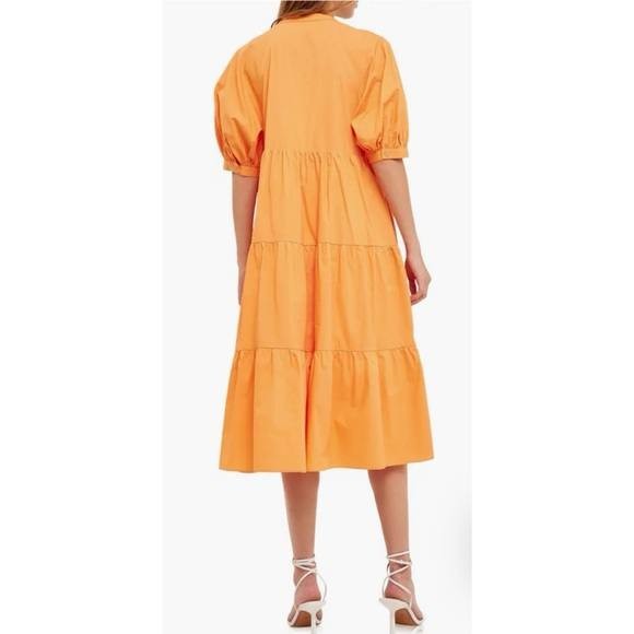 English Factory Puff Sleeve Tiered Midi Dress – Orange – Size L – NWT – $90