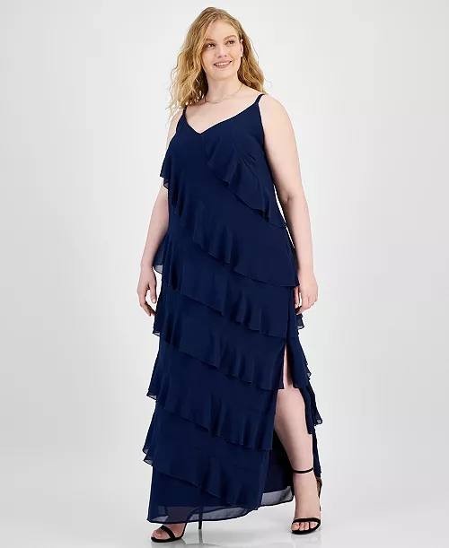 B Darlin Ruffle Gown – Size 14W – NWT – Navy V-Neck Sleeveless Chiffon Formal