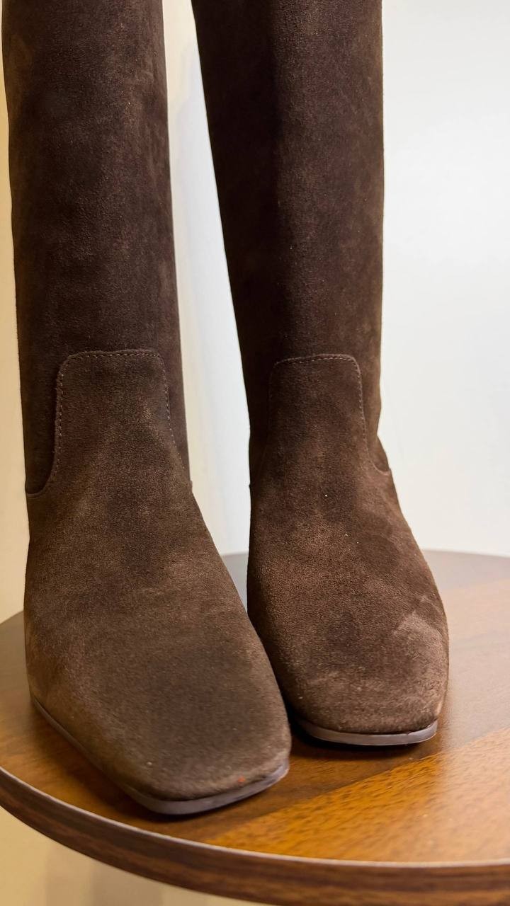 Steve Madden Dantelle Boots 5.5 Brown Suede Knee‑High Square Toe NIB msrp$179