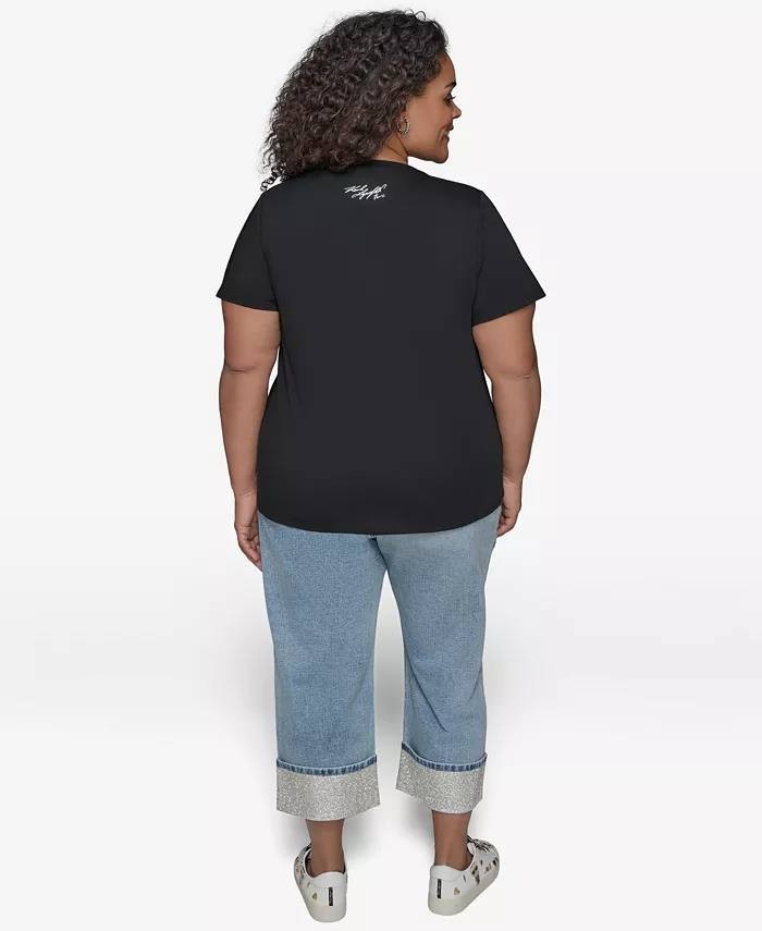 Karl Lagerfeld Paris Plus Size Embellished Bonjour Tee Black 2X $69 NWT