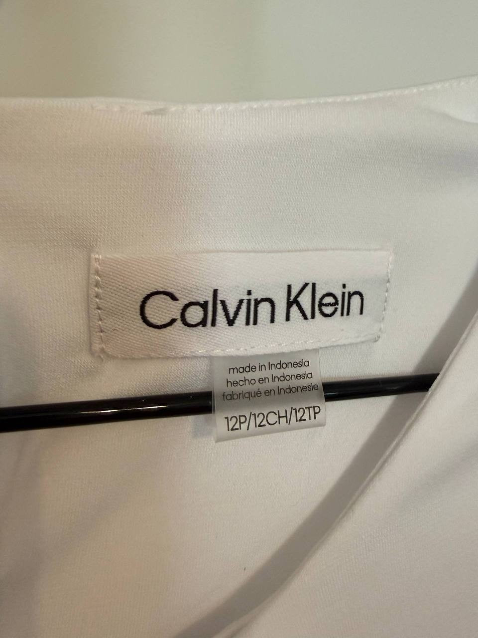 Calvin Klein Pleated Crew‑Neck Knit Tank Top – Size 12P – Pre‑Owned – $39