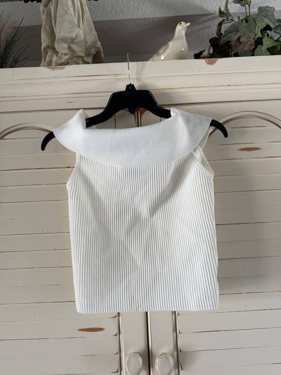 DL1961 Off Shoulder Ribbed Sculpting Top White Size S Stretch Knit Blouse
