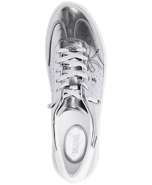 Michael Kors Scotty Lace Up Leather Sneakers Silver 8 Charms NWB MSRP $125