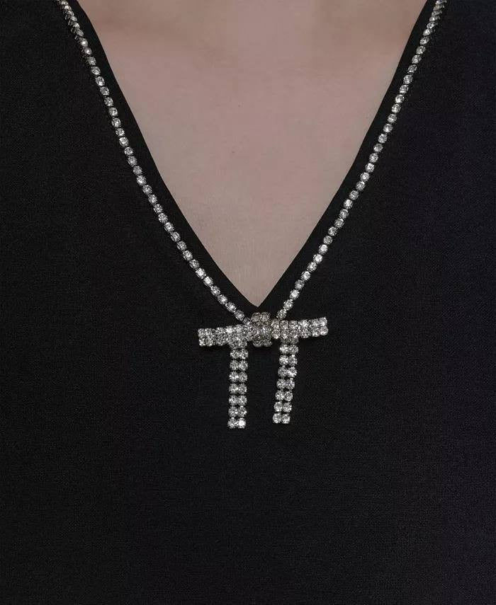 Karl Lagerfeld Paris Crystal Bow V‑Neck Knit Top Black S NWT $89