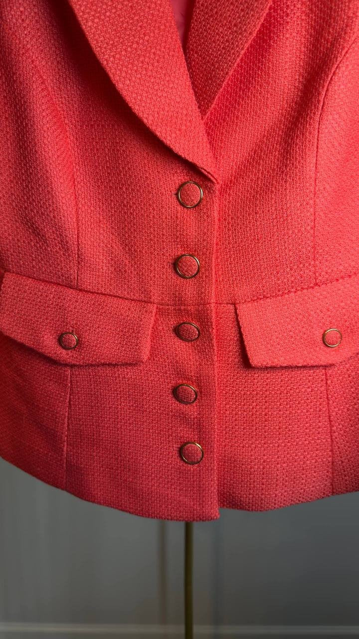Tahari ASL Bouclé Cinched Button‑Front Jacket KJY Sunset 2 NWT $129