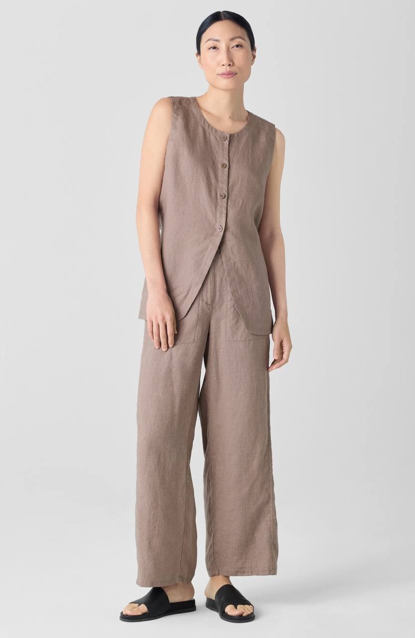 Eileen Fisher Organic Linen Wide-Leg Pants Cocoa XL NWT New with Tags US