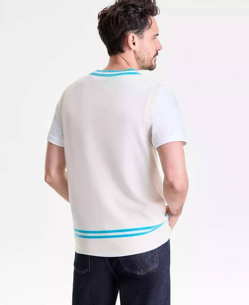 Club Room Men’s 100% Cashmere V‑Neck Sweater Vest White/Turquoise XL $179 NWT