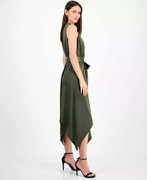 Anne Klein Surplice Handkerchief-Hem Sleeveless Midi Dress Green 6 NWT $129
