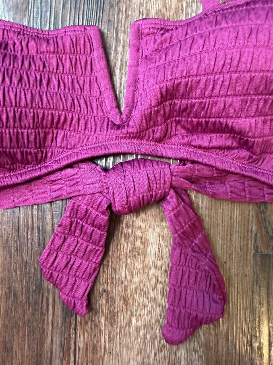 Bar III Pucker Up V-Wire Bralette Bikini Top Burgundy L NWT $34