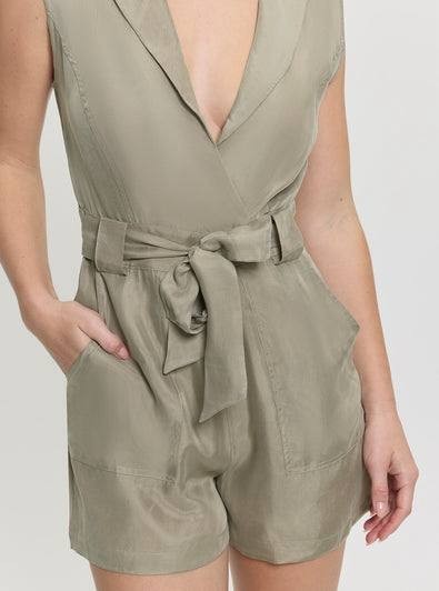 Guess Amia Cupro Blend Romper Moss Khaki Size M NWT Chic Modern msrp$148