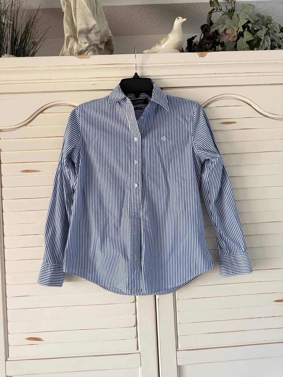 Ralph Lauren Shirt PS Blue White Stripe Button Front Long Sleeve Cotton Used