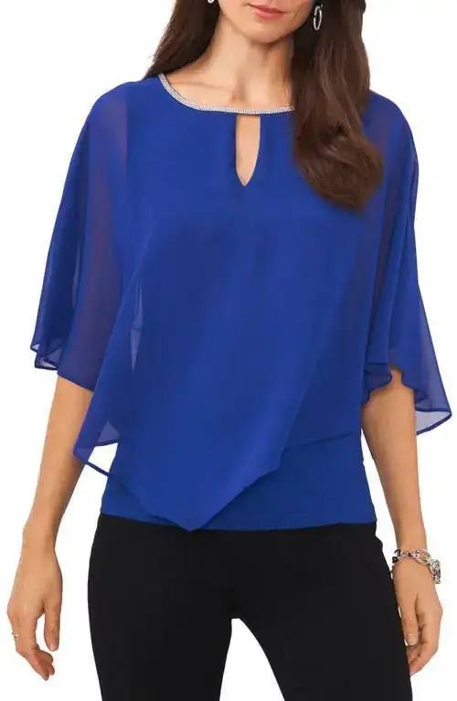 Chaus Keyhole Overlay Blouse Electric Blue L NWT $69