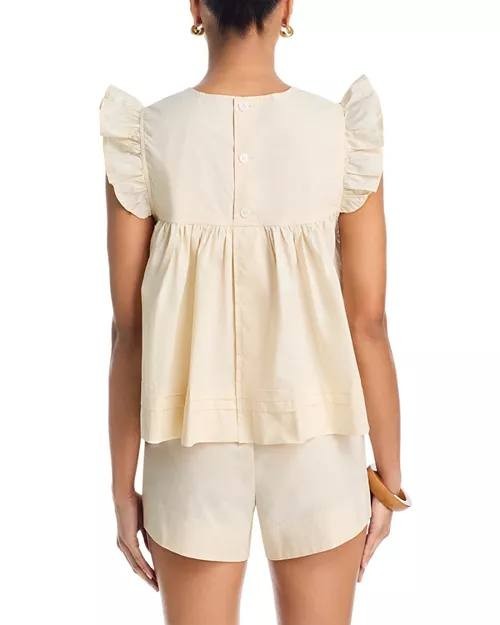 AQUA Poplin Flutter Top Ivory S NWT $78