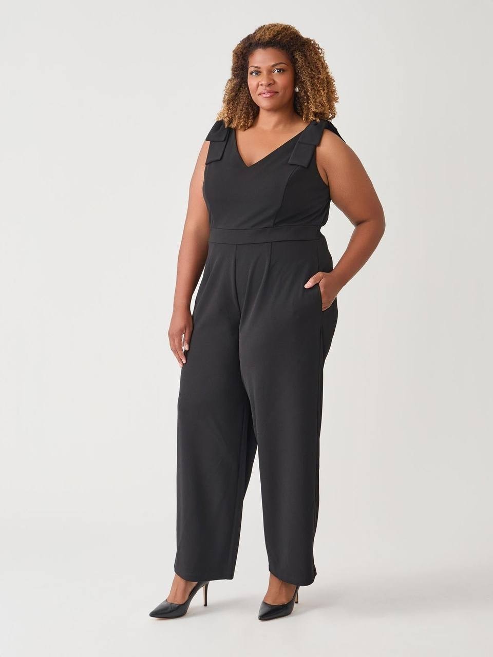 Kasper Plus Tie Strap Jumpsuit Black Size XL NWT $119 – Elegant Chic