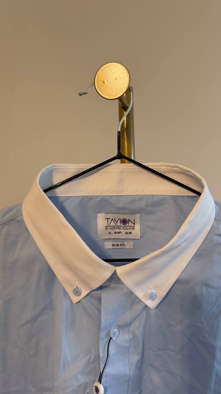 Tayion by Montee Holland Men’s Contrast Collar Shirt Blue XXL NWT MSRP 85$