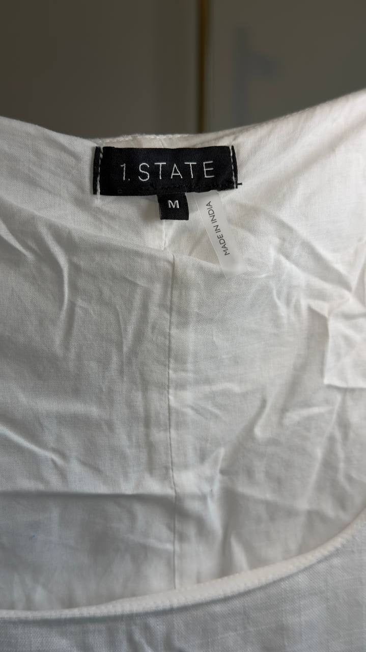 1.STATE Scoop‑Neck Full‑Circle Linen‑Blend Mini Dress White M NWT $99