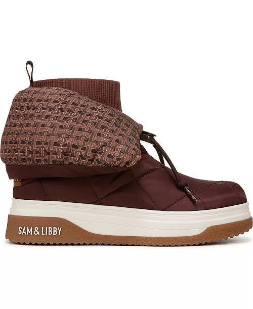 Sam & Libby Cruz Fold Over Puffer Cold Weather Booties Chocolate 9 NWB