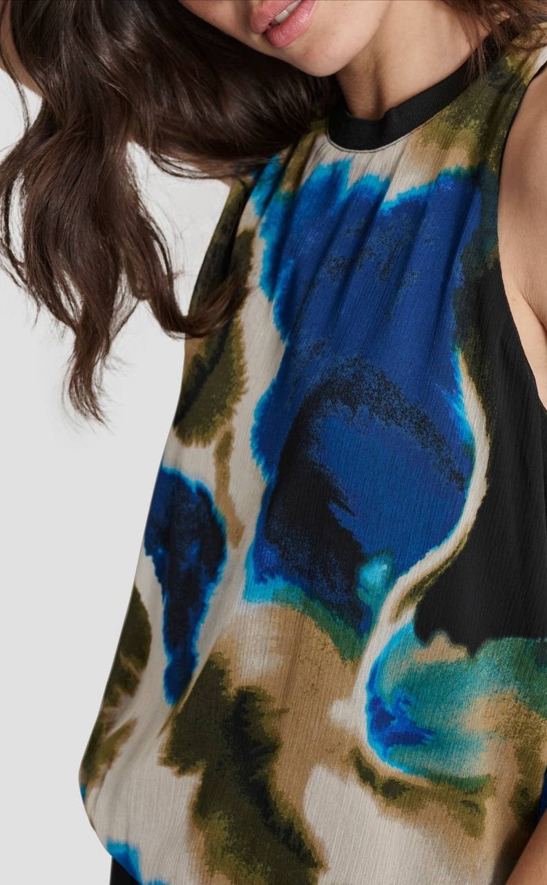 DKNY Sleeveless Chiffon Top – Size XL – NWT – Multicolor Abstract Print