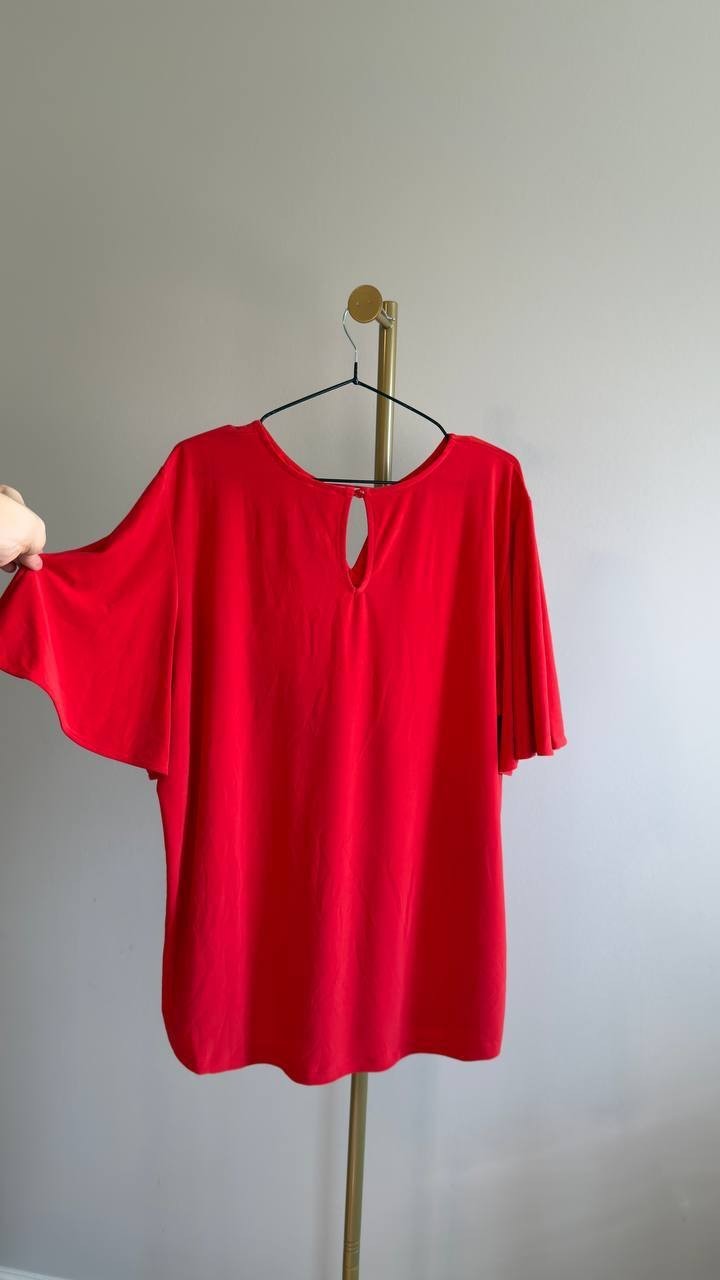 Anne Klein Pleat‑Neck Flutter‑Sleeve Blouse Red Begonia XXL NWT $69