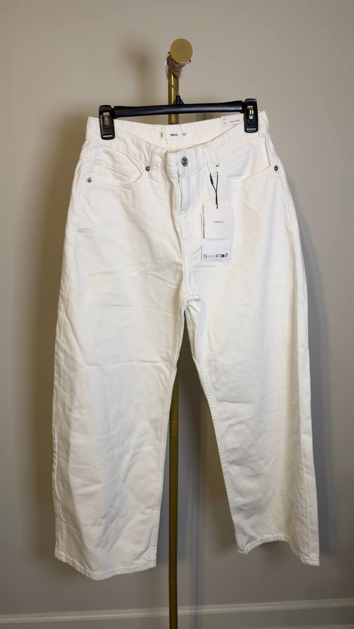 Mango Mid‑Rise Balloon Jeans White 4 NWT $70