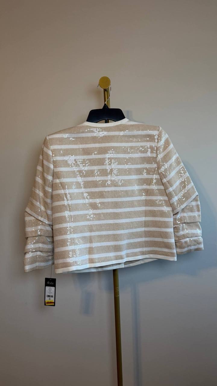 Karl Lagerfeld Paris Sequinned Striped Jacket White/Beige 2 NWT $229