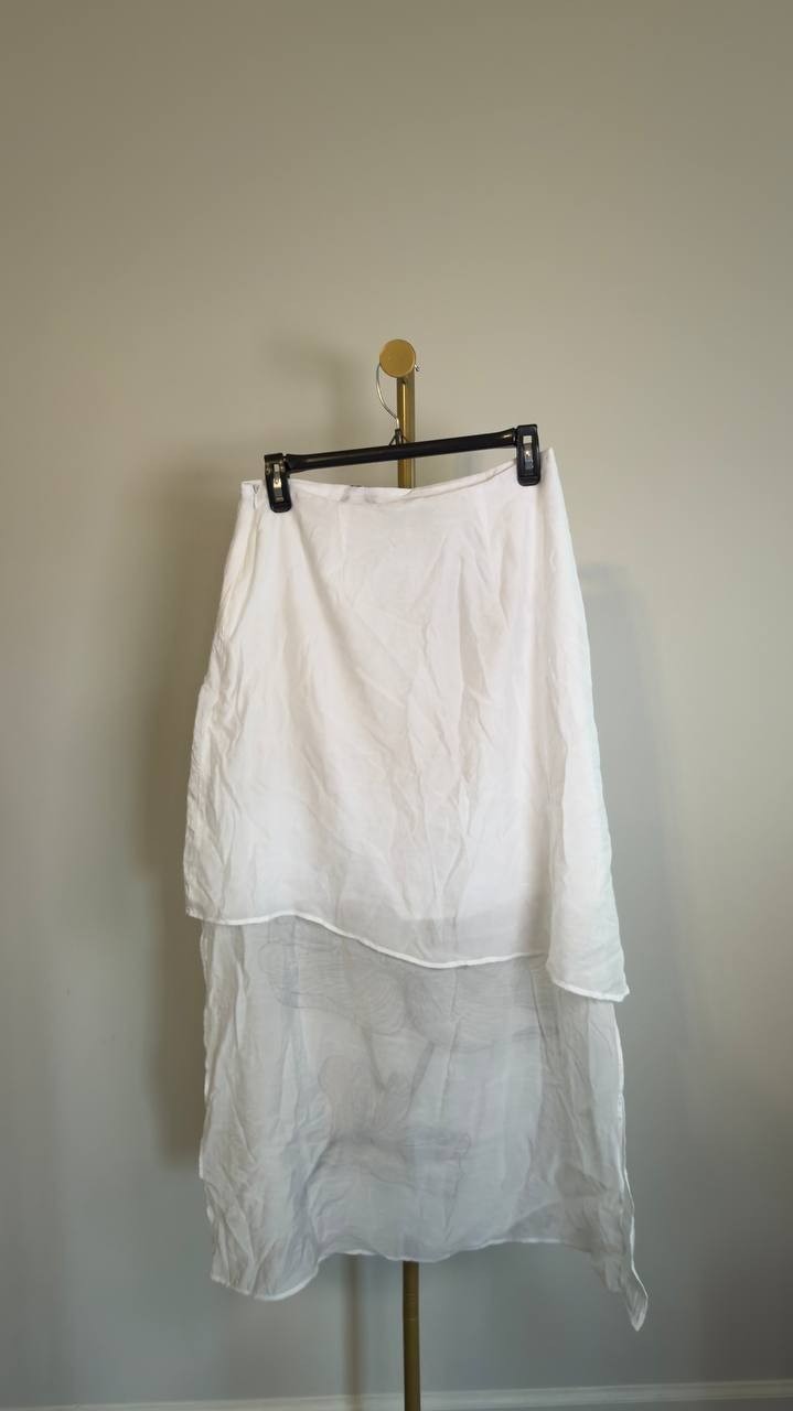Vince Camuto Printed Layered Maxi Skirt Ultra White Size 4 NWOT $119