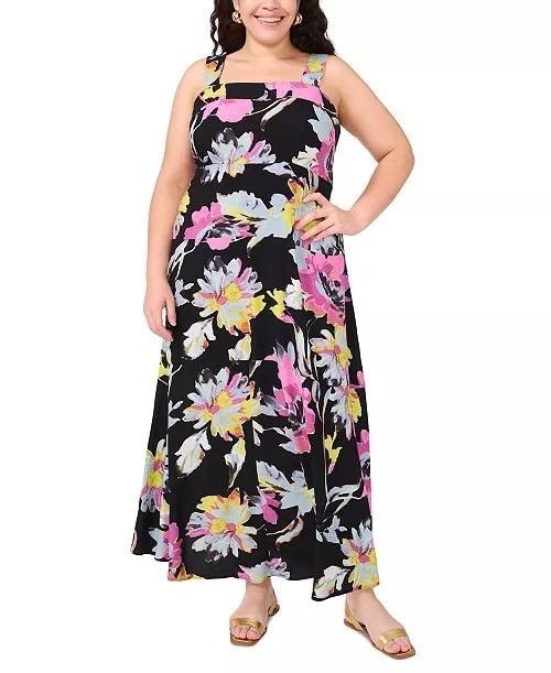 Vince Camuto Plus Floral Square‑Neck Maxi Dress Violet Blush 2X NWT $79