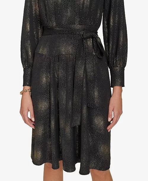🖤 Calvin Klein Collared Self-Tie Belt A-Line Dress Black Size 8 -- Elegant Chic