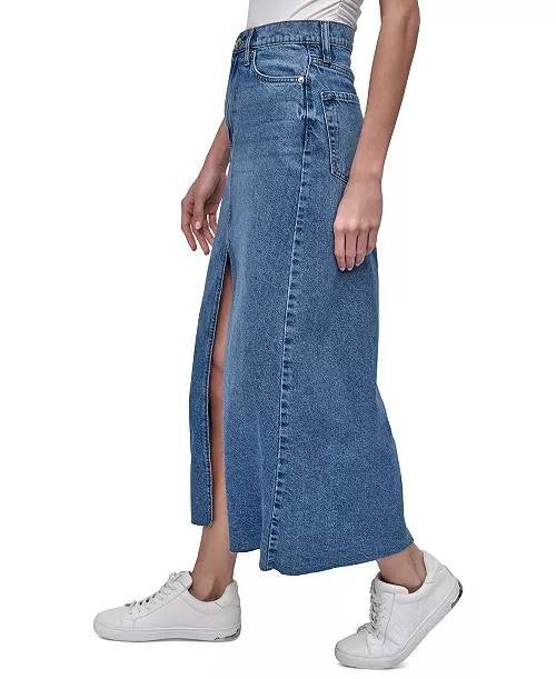 DKNY Jeans High‑Rise Cotton Denim Maxi Skirt – Size 28 – NWT – Blue