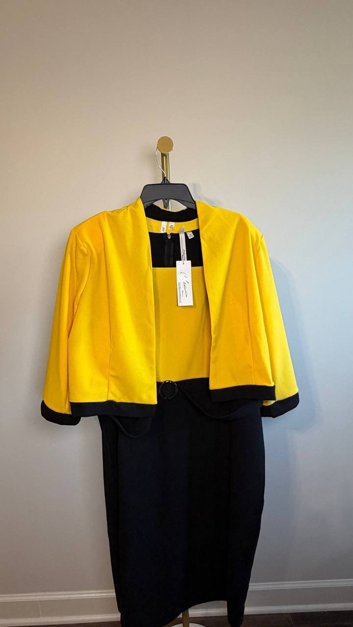 NY Collection 2‑Piece Colorblocked Dress Set Black Lemon 18W NWT $46.99