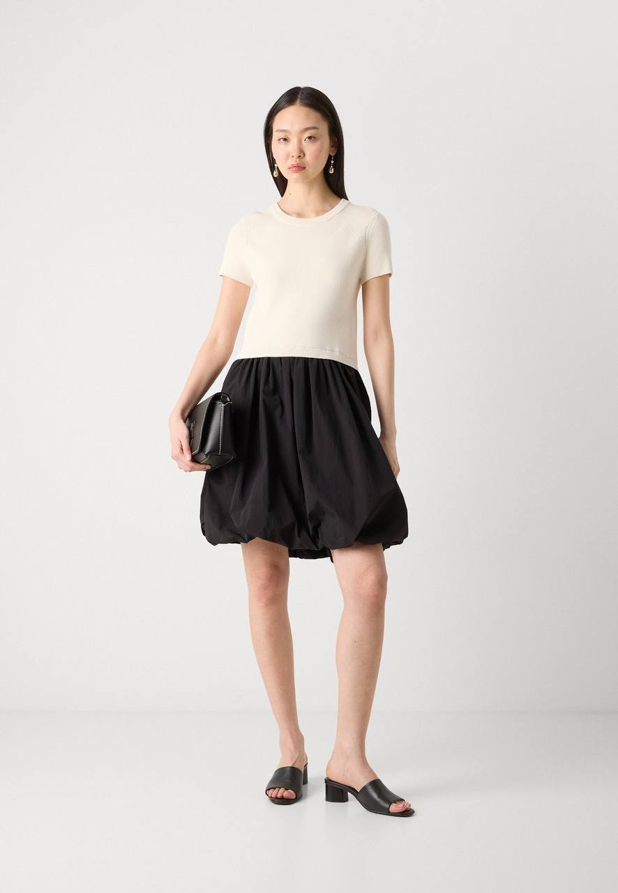 DKNY Mix Media Bubble Dress Coconut/Black Size XL NWT $139