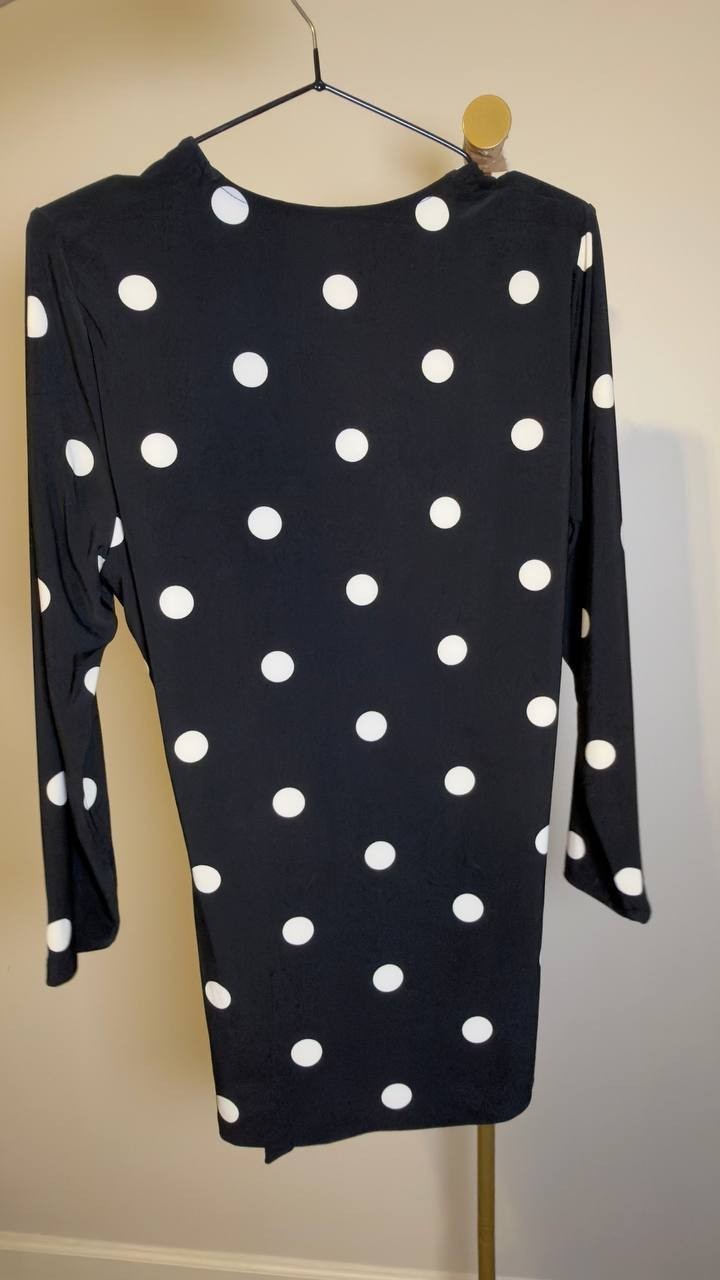 Anne Klein Women’s Printed Tie‑Waist Surplice Top Black/White Dot M NWOT $69