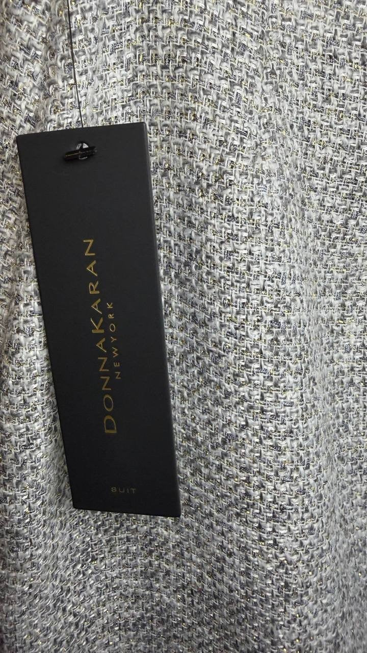 Donna Karan New York Tweed Ruffle Hem Skirt Grey 12P NWT $99