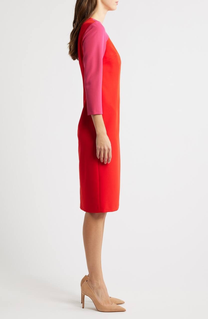 Anne Klein Colorblock Sheath Dress 3/4  Sleeves Fuchsia/Rose 10 NWT $139