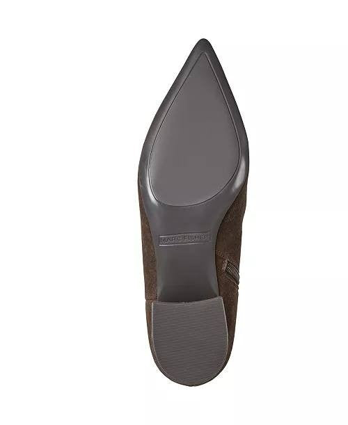 Marc Fisher Gismo Block Heel Dress Booties Dark Brown 9M Suede $159 NWB