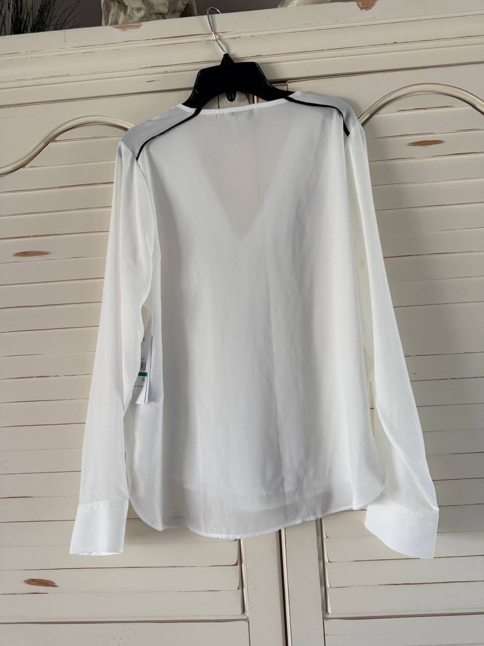 DKNY Long Sleeve Trimmed Lapel Blouse White Size PL NWT $69