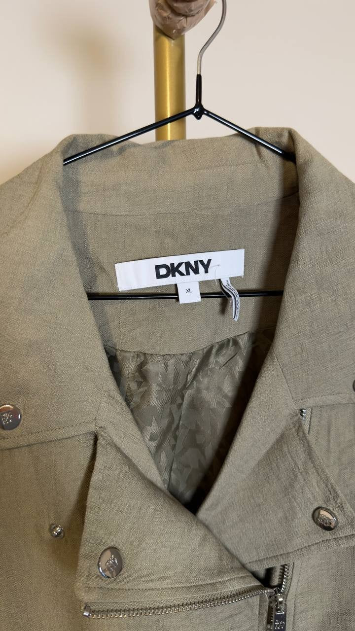 DKNY Crinkle Moto Jacket Light Fatigue XL NWOT $139