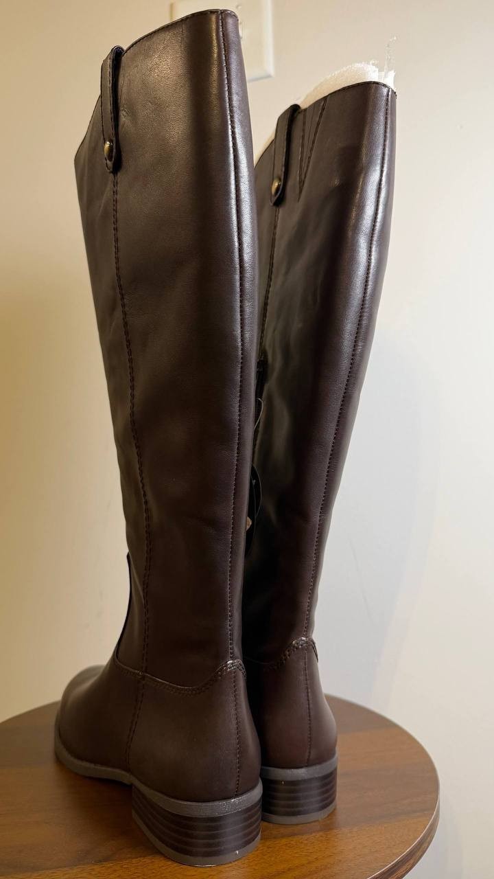 INC Fawne Boots 8M Chocolate Leather Knee‑High Riding Round Toe NIB msrp$189
