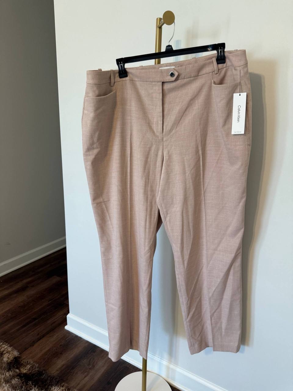 Calvin Klein Plus High‑Rise Wide‑Leg Pants Beige Size20W NWT Chic msrp$109