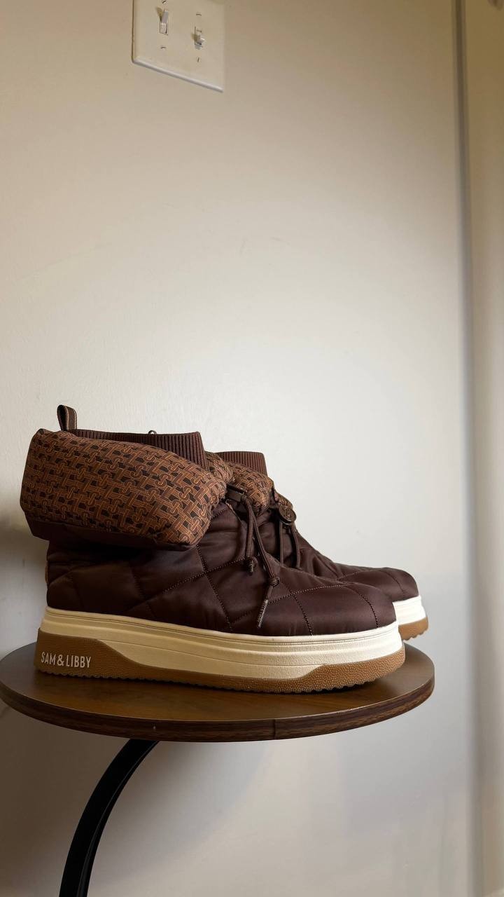 Sam & Libby Cruz Fold Over Puffer Cold Weather Booties Chocolate 9 NWB