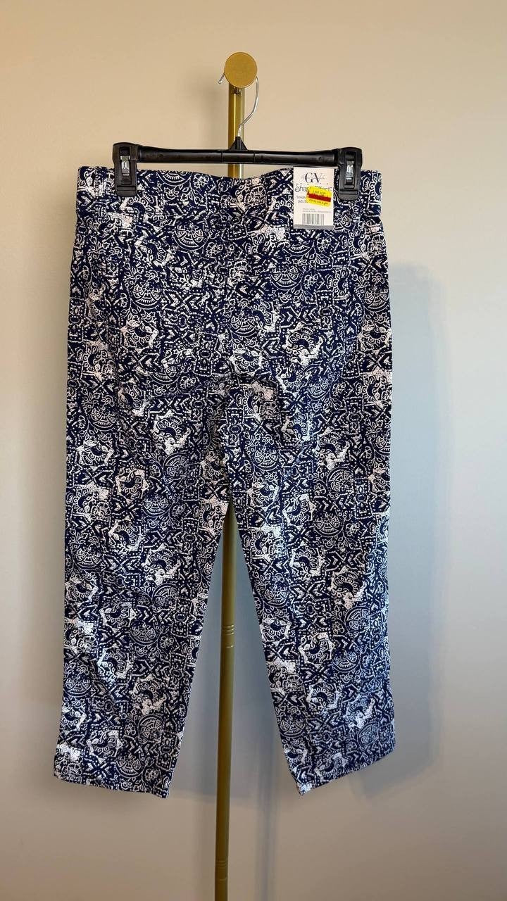 Gloria Vanderbilt Amanda Printed Pull-On Capri Pants Blue Polynesian Nights 4 NW
