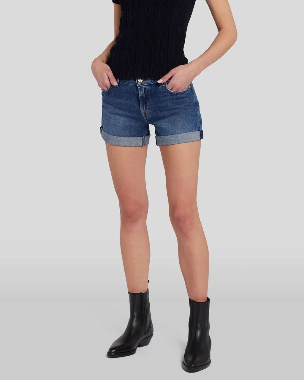 7 For All Mankind Mid Roll Denim Shorts Sea Star Dark Blue 31 NWT $88
