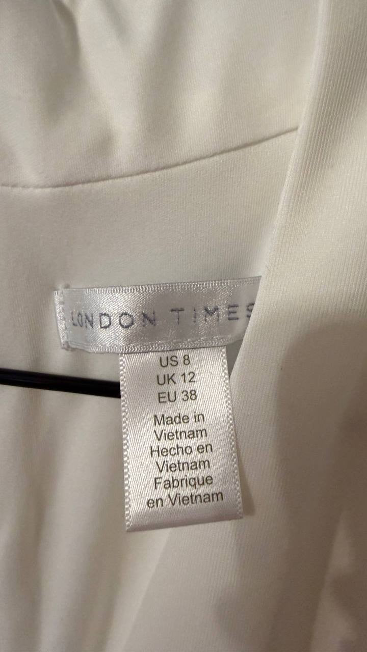 London Times Halter Midi Dress with Bow White Ivory 8 Excellent Cond msrp$99
