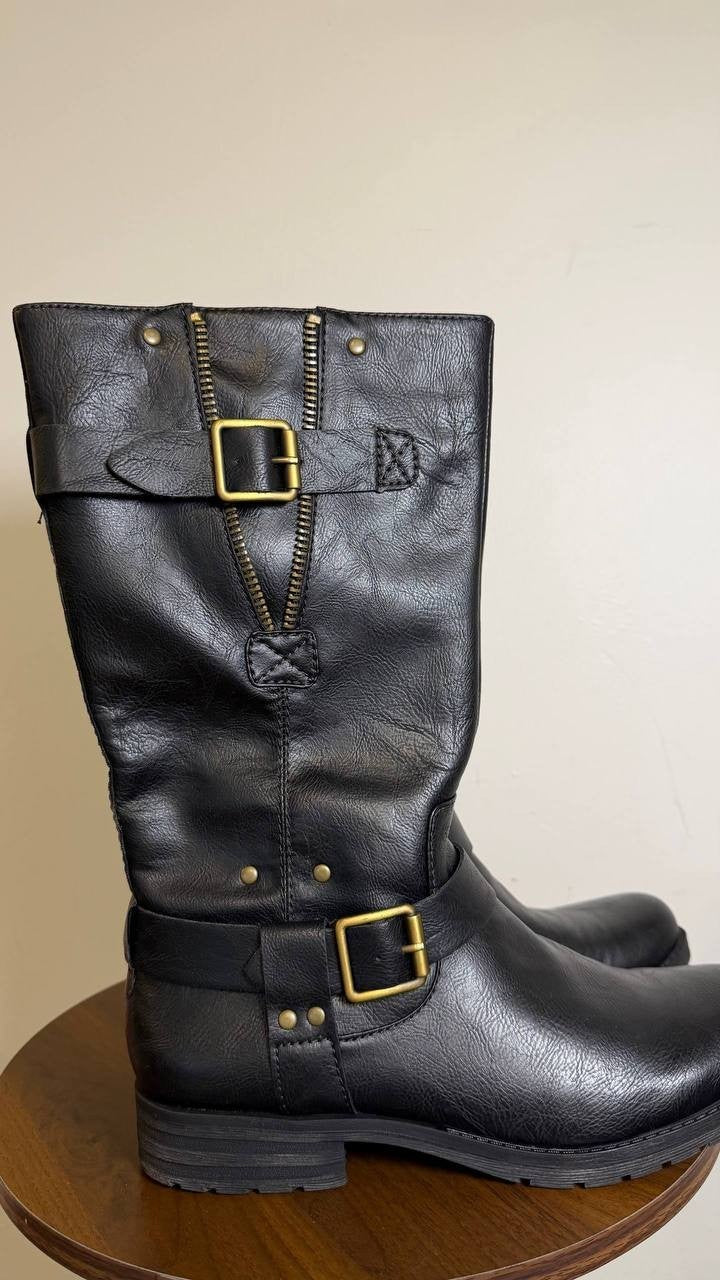 Naturalizer Leather Moto Buckle Boots Black Women’s 10W NWB