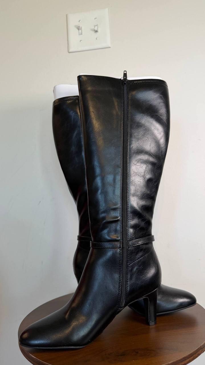 LifeStride Guild Knee High Dress Boots Black 7.5W Man‑Made $129.99 NWB