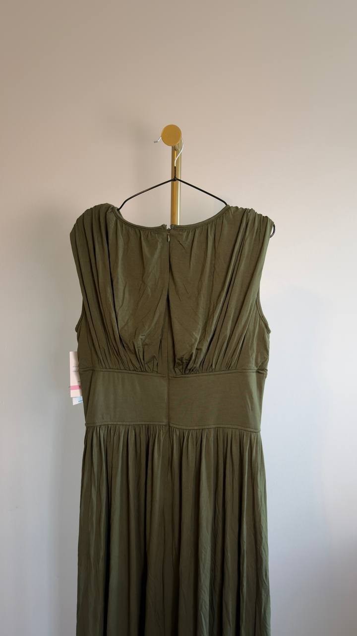 Taylor Cinched Waist Ruched Crewneck Dress Olive 10 NWT $199