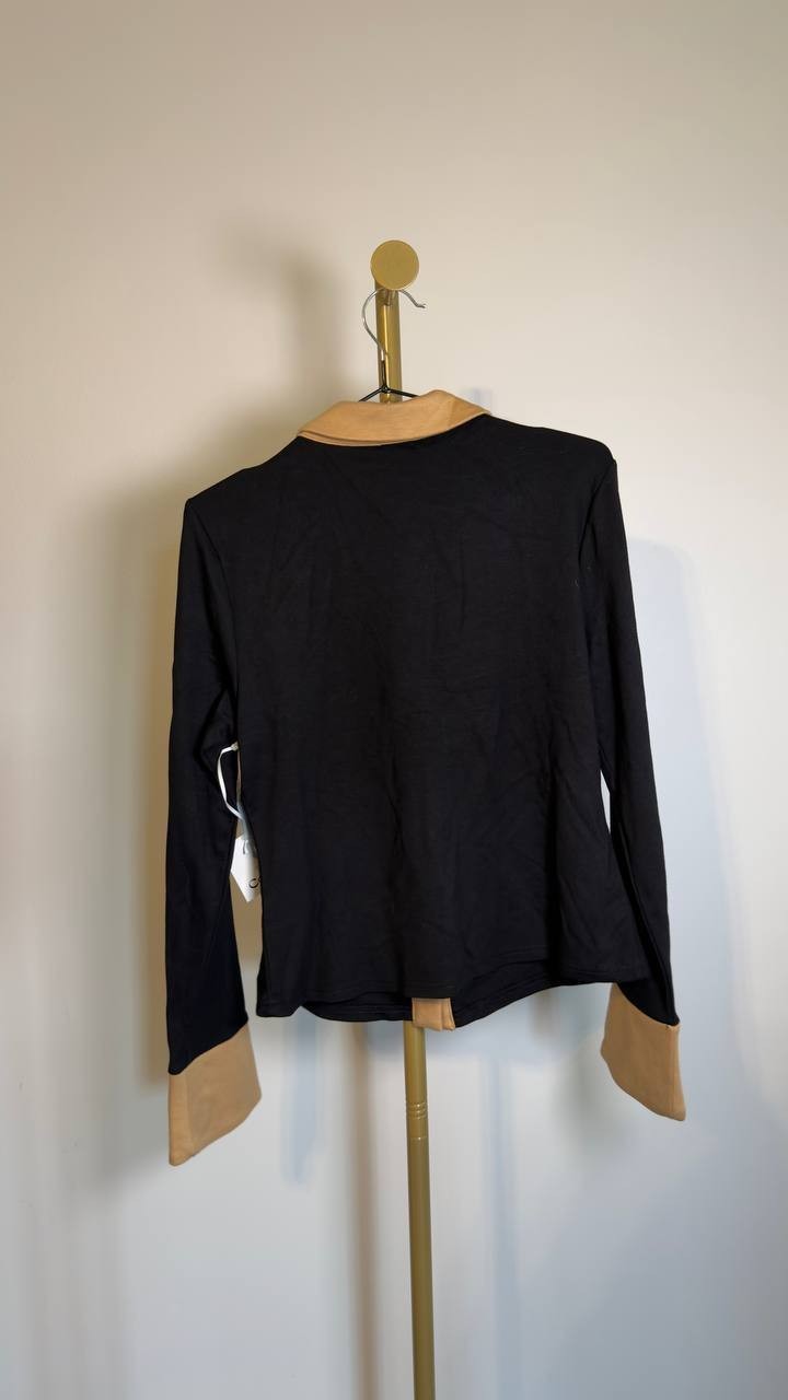 CeCe Crystal Button Knit Button‑Up Shirt Rich Black M NWT $79