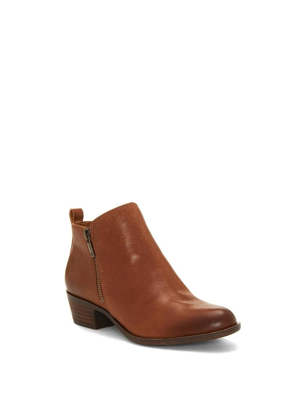 Lucky Brand Basel Booties 8M Toffee Leather Almond Toe Dual Zip NIB msrp$129